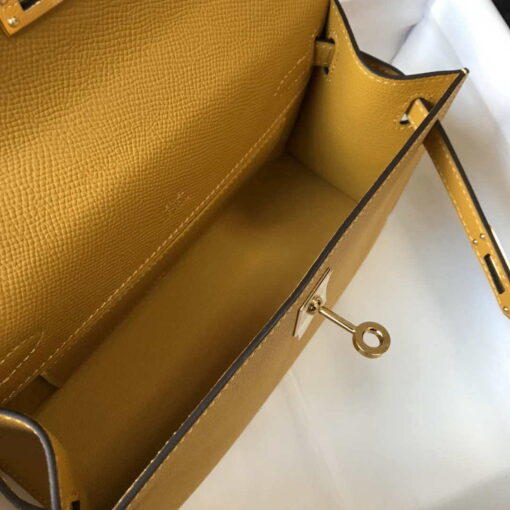 Replica Hermes Mini Kelly Pouchette Epsom Leather H230228 Yellow 8