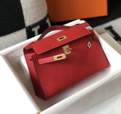 Replica Hermes Mini Kelly Pouchette Epsom Leather H230227 Red 2