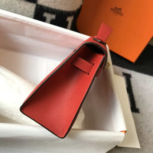 Replica Hermes Mini Kelly Pouchette Epsom Leather H230227 Red 4