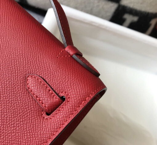 Replica Hermes Mini Kelly Pouchette Epsom Leather H230227 Red 5