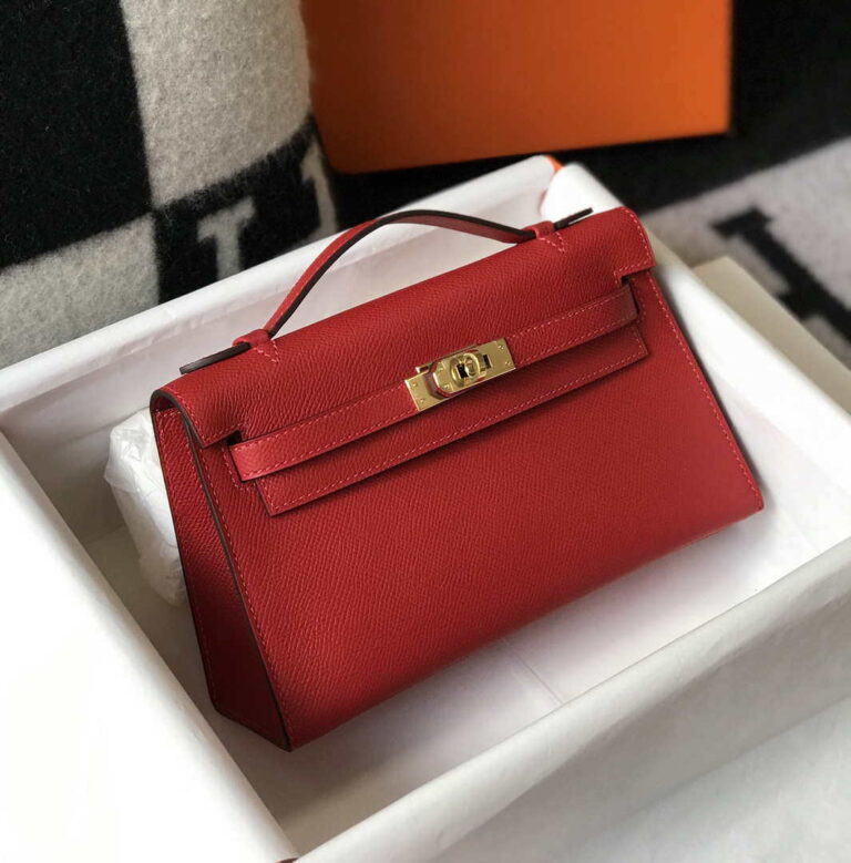 Replica Hermes Mini Kelly Pouchette Epsom Leather H230227 Red 7