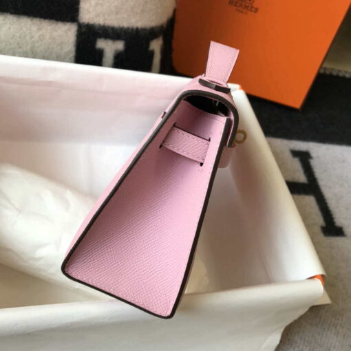 Replica Hermes Mini Kelly Pouchette Epsom Leather H230226 Pink 4