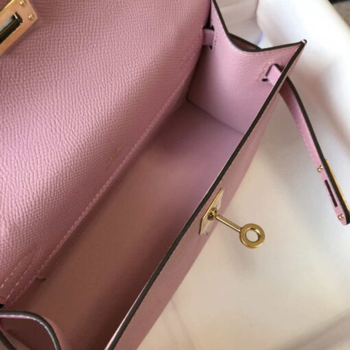 Replica Hermes Mini Kelly Pouchette Epsom Leather H230226 Pink 8