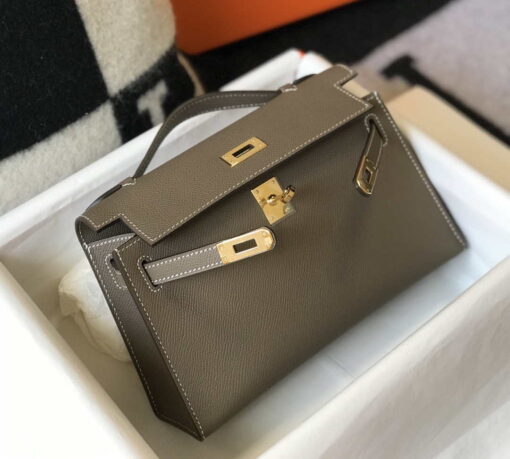 Replica Hermes Mini Kelly Pouchette H230223 Epsom Leather Elephant Grey 3