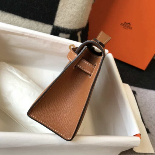 Replica Hermes Mini Kelly Pouchette H230223 Epsom Leather Brown 4