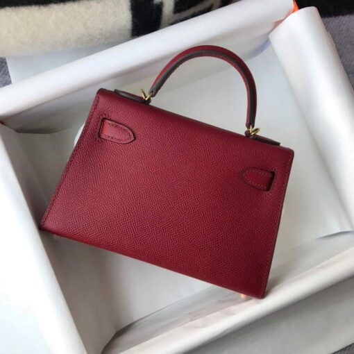 Replica Hermes Kelly Bag Hermes 19CM Epsom Shoulder Mini Bag Wine red 20462