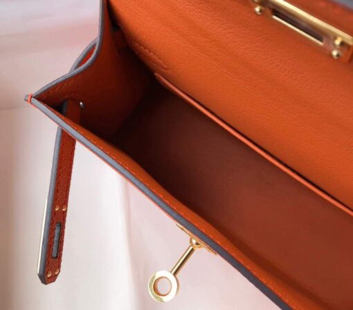 Replica Hermes Kelly Bag Hermes 19CM Epsom Shoulder Mini Bag Orange 20464 8
