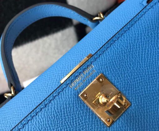 Replica Hermes Kelly Bag Hermes 19CM Epsom Shoulder Mini Bag Middle blue 20469 5