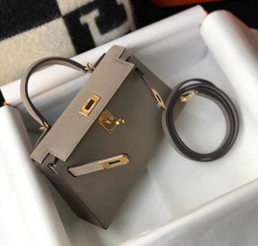 Replica Hermes Kelly Bag Hermes 19CM Epsom Shoulder Mini Bag Gray 20468 4