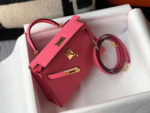 Replica Hermes Kelly Bag Hermes 19CM Epsom Shoulder Mini Bag Dark pink 20472 4