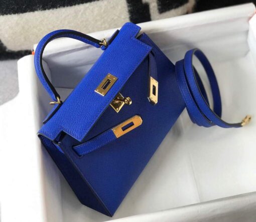 Replica Hermes Kelly Bag Hermes 19CM Epsom Shoulder Mini Bag Dark Blue 20475 3