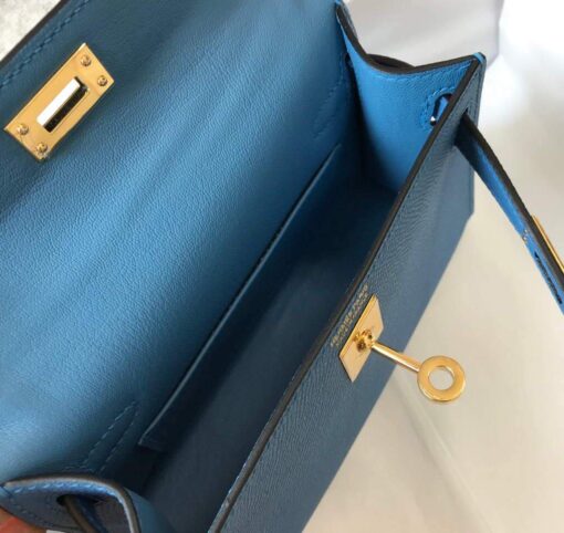 Replica Hermes Kelly Bag Hermes 19CM Epsom Shoulder Mini Bag Blue 20476 8