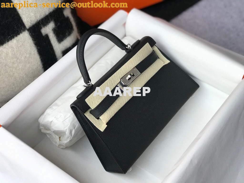 Replica Hermes Kelly Bag Hermes 19CM Epsom Shoulder Mini Bag Black Silver buckle 20456 2 Replica Hermes Kelly Bag Hermes 19CM Epsom Shoulder Mini Bag Black Silver buckle 20456 2