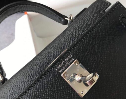 Replica Hermes Kelly Bag Hermes 19CM Epsom Shoulder Mini Bag Black Silver buckle 20456 5