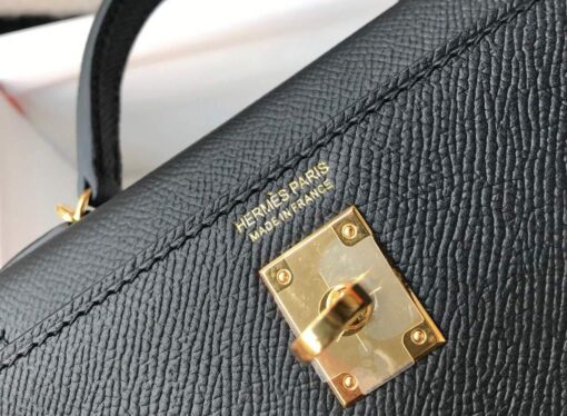 Replica Hermes Kelly Bag Hermes 19CM Epsom Shoulder Mini Bag Black Gold buckle 20455 5