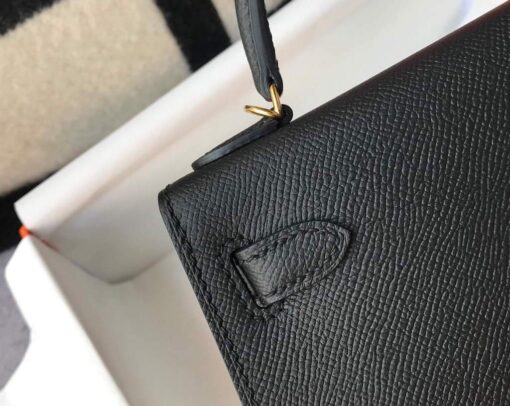 Replica Hermes Kelly Bag Hermes 19CM Epsom Shoulder Mini Bag Black Gold buckle 20455 6