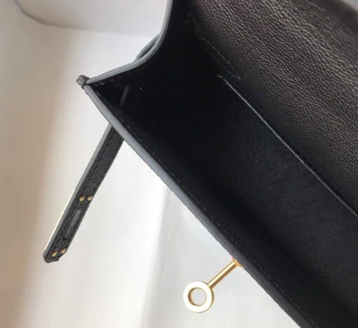Replica Hermes Kelly Bag Hermes 19CM Epsom Shoulder Mini Bag Black Gold buckle 20455 7