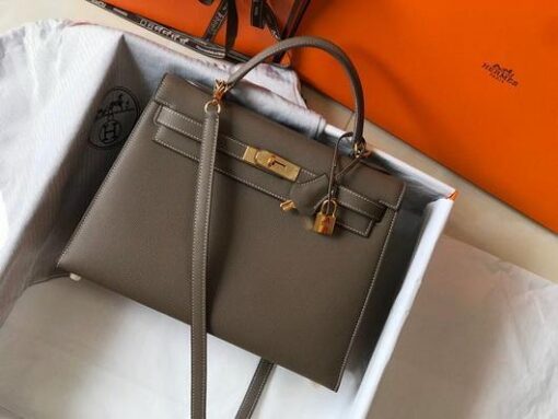 Replica Hermes Sellier Kelly 28cm of Epsom Leather Bag 20337 Dark Gray 2