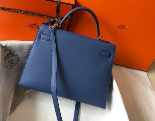 Replica Hermes Sellier Kelly 28cm of Epsom Leather Bag 20338 Blue