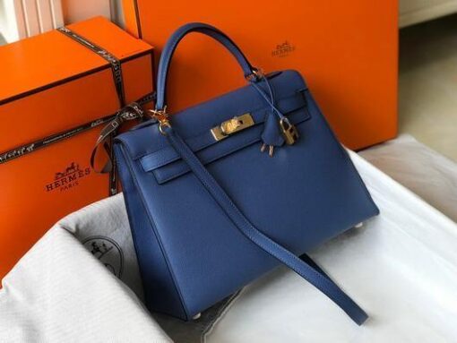 Replica Hermes Sellier Kelly 28cm of Epsom Leather Bag 20338 Blue 2