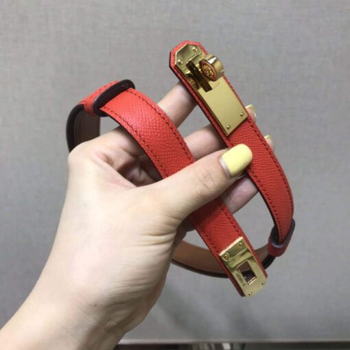 Replica Hermes Women's Kelly Leather Belt 20MM 19019 Orange Red 2