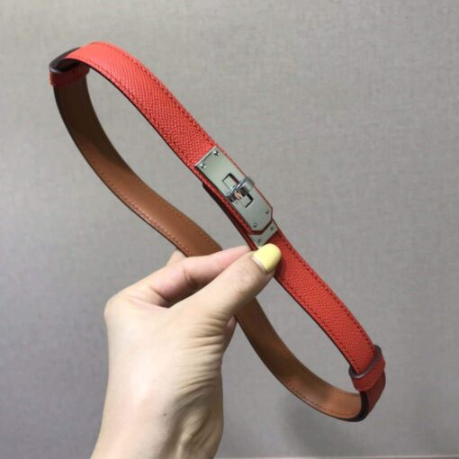 Replica Hermes Women's Kelly Leather Belt 20MM 19019 Orange Red 3