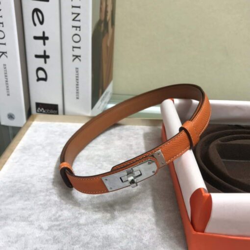 Replica Hermes Women's Kelly Leather Belt 20MM 19019 Orange 4