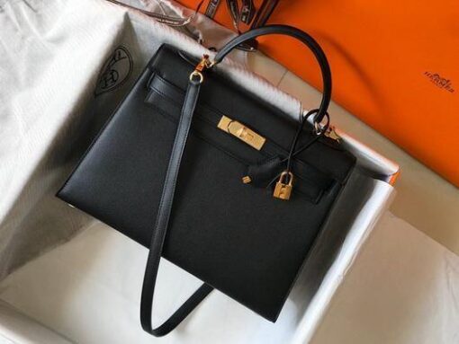 Replica Hermes Sellier Kelly 28cm of Epsom Leather Bag 20330 Black 2