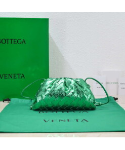 Replica BV 585852 Bottega Veneta Mini Pouch Buckskin leather clutch with strap metallic Green