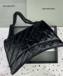 Replica Balenciaga 716332210 Crush Large Chain Bag in Black crushed calfskin aged Black Hardware