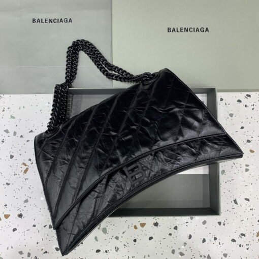 Replica Balenciaga 716332210 Crush Large Chain Bag in Black crushed calfskin aged Black Hardware