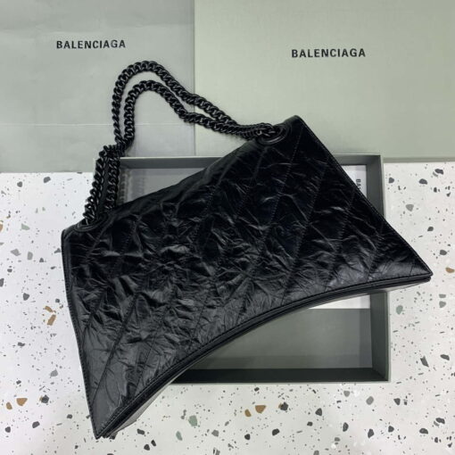 Replica Balenciaga 716332210 Crush Large Chain Bag in Black crushed calfskin aged Black Hardware 2