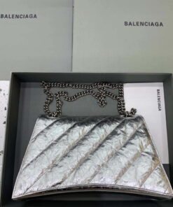 Replica Balenciaga 716393210 Crush Medium Chain Bag Quilted in Silver metallized crushed calfskin Silver 2