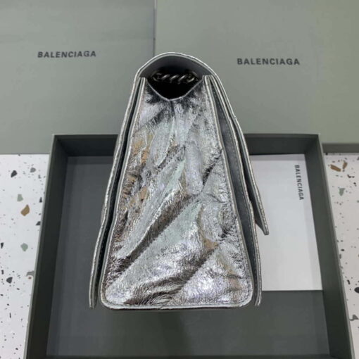 Replica Balenciaga 716393210 Crush Medium Chain Bag Quilted in Silver metallized crushed calfskin Silver 3