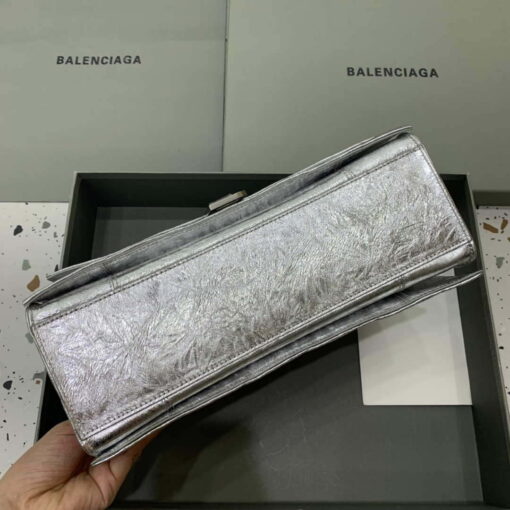 Replica Balenciaga 716393210 Crush Medium Chain Bag Quilted in Silver metallized crushed calfskin Silver 4