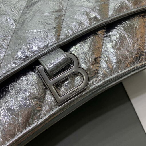 Replica Balenciaga 716393210 Crush Medium Chain Bag Quilted in Silver metallized crushed calfskin Silver 5