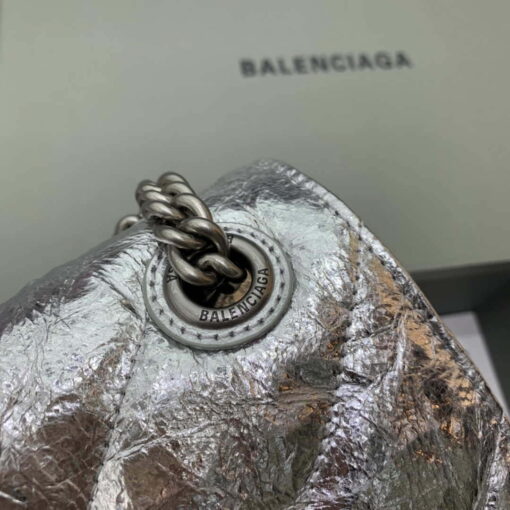 Replica Balenciaga 716393210 Crush Medium Chain Bag Quilted in Silver metallized crushed calfskin Silver 6