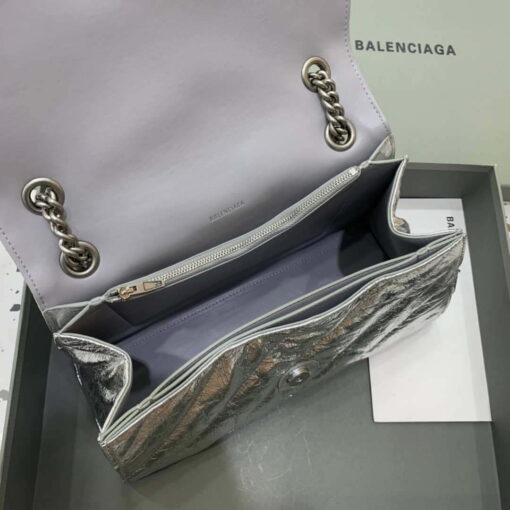 Replica Balenciaga 716393210 Crush Medium Chain Bag Quilted in Silver metallized crushed calfskin Silver 7