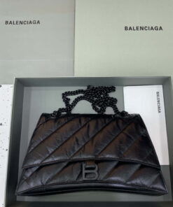 Replica Balenciaga 716393210I Crush Medium Chain Bag in Black crushed calfskin aged Black Hardware