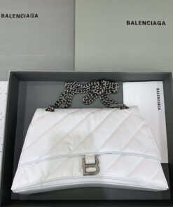 Replica Balenciaga 716393210I Crush Medium Chain Bag in White crushed calfskin aged Silver