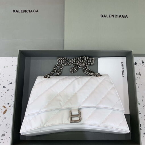 Replica Balenciaga 716393210I Crush Medium Chain Bag in White crushed calfskin aged Silver