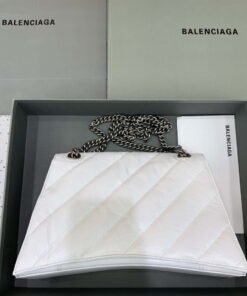 Replica Balenciaga 716393210I Crush Medium Chain Bag in White crushed calfskin aged Silver 2