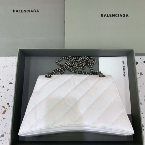 Replica Balenciaga 716393210I Crush Medium Chain Bag in White crushed calfskin aged Silver 2