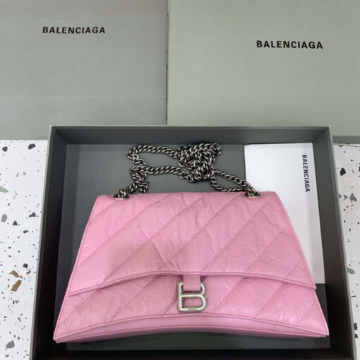 Replica Balenciaga 716393210I Crush Medium Chain Bag in Pink crushed calfskin aged Silver