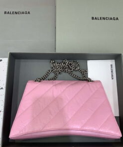 Replica Balenciaga 716393210I Crush Medium Chain Bag in Pink crushed calfskin aged Silver 2