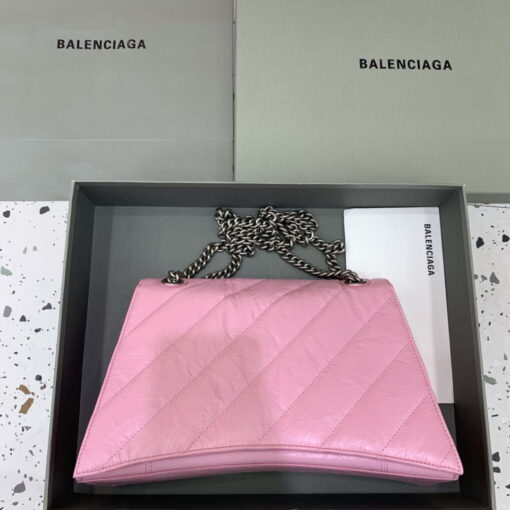 Replica Balenciaga 716393210I Crush Medium Chain Bag in Pink crushed calfskin aged Silver 2