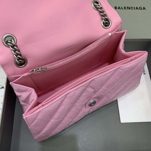 Replica Balenciaga 716393210I Crush Medium Chain Bag in Pink crushed calfskin aged Silver 7