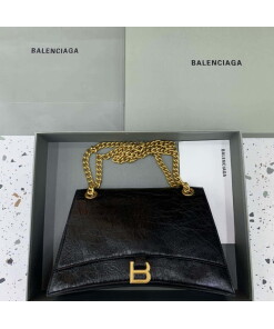Replica Balenciaga 716393210I Crush Medium Chain Bag in black crushed calfskin aged Gold