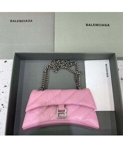 Replica Balenciaga 716351210I Crush Small Chain Bag Quilted in Pink metallized crushed calfskin Silver