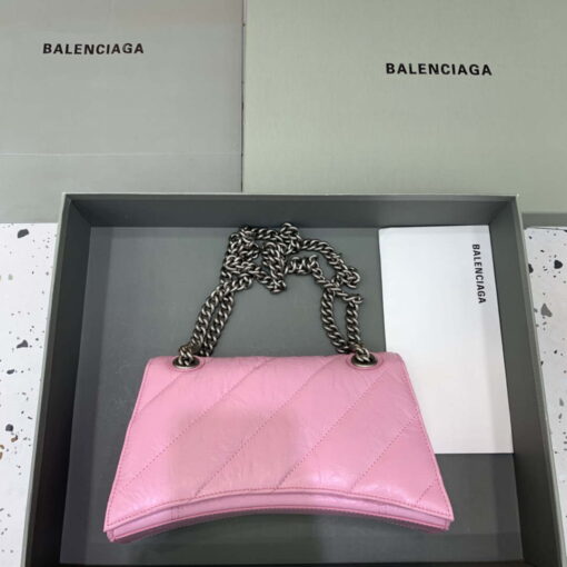 Replica Balenciaga 716351210I Crush Small Chain Bag Quilted in Pink metallized crushed calfskin Silver 2